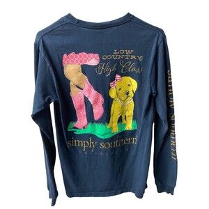 Simply Southern Low Country T shirt Womens  Small Navy Blue High Class Boots